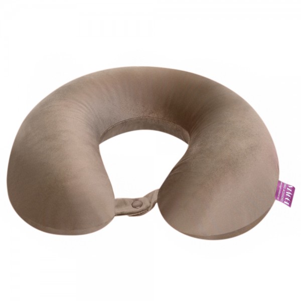 VIAGGI U Shape Round Memory Foam Soft Travel Neck Pillow for Neck Pain Relief Cervical Orthopedic Use Comfortable Neck Rest Pillow - Beige Brown